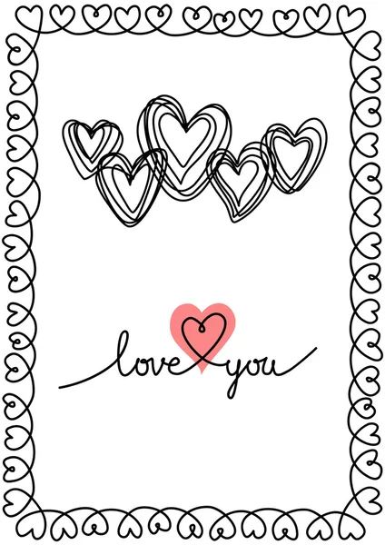 Cartão de doodles Valentim com corações — Vetor de Stock