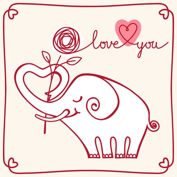 Valentines kaart met witte olifant — Stockvector