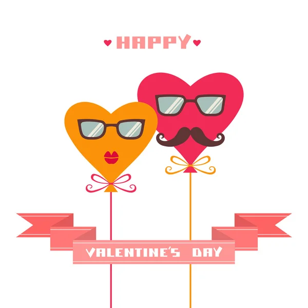Tarjeta de San Valentín con corazones hipster — Vector de stock