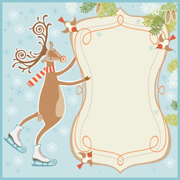 Christmas banner with skating deer — Stock Vector