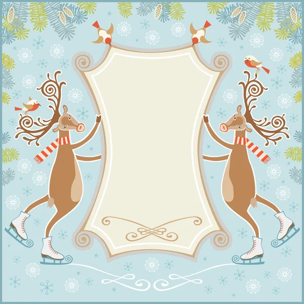 スケートの鹿のクリスマス バナー — ストックベクタ