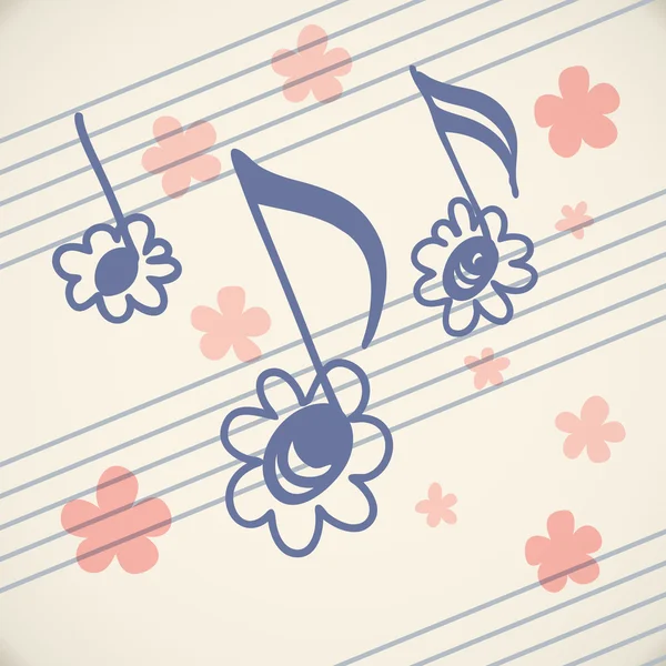 Notes of doodles in shape of flowers on music sheet — Stock Vector