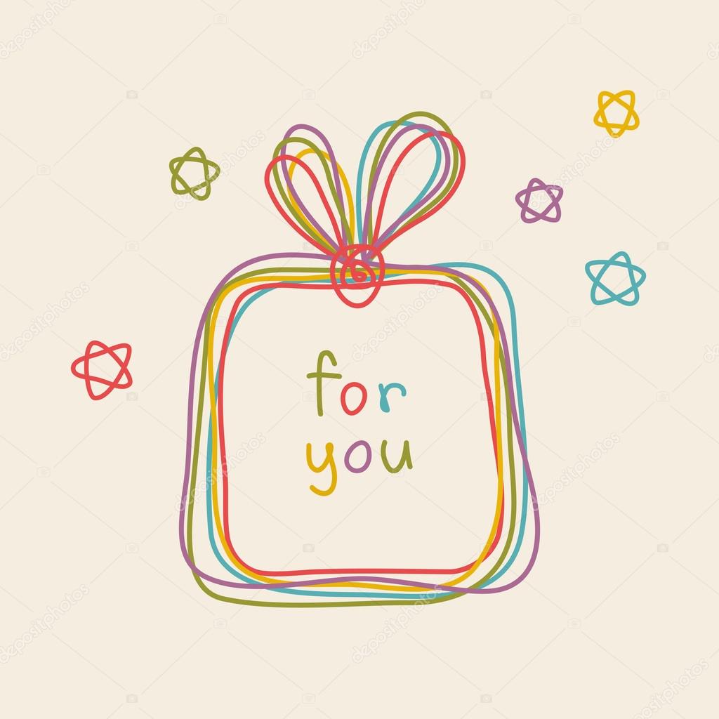 Vector gift box icon. Doodle hand drawn sign. Greeting card Christmas, birthday, Valentines Day. Childish illustration for print, web