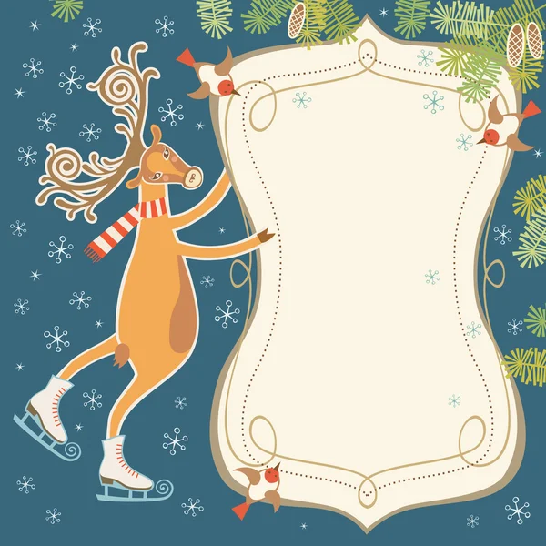 Banner de Navidad con ciervo patinador — Vector de stock