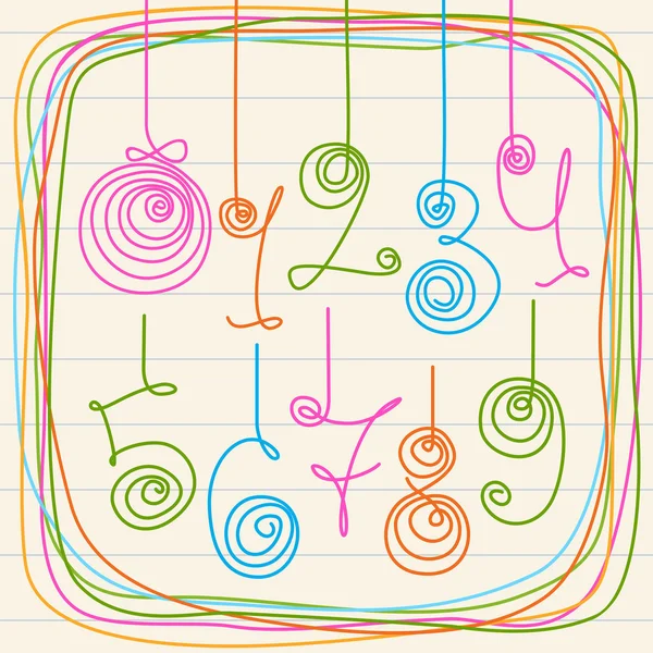 Schattig doodle cijfers en frame — Stockvector