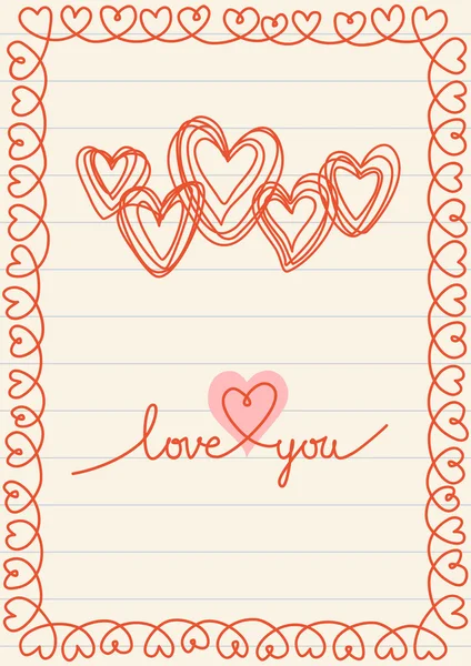 Romantische kaart met doodle hart — Stockvector