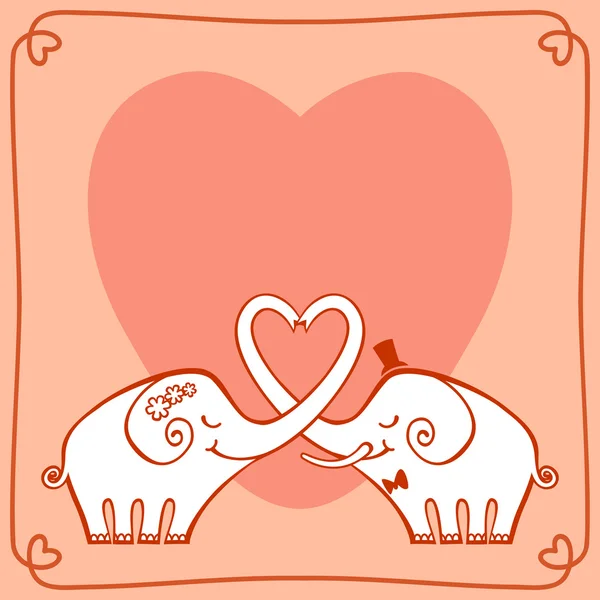 Hochzeitskarte mit verliebten Elefanten — Stockvektor