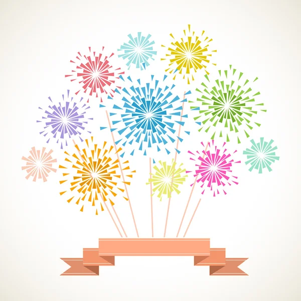 Fuochi d'artificio e banner — Vettoriale Stock