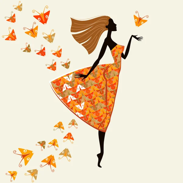 Mujer vestida de mariposas — Vector de stock