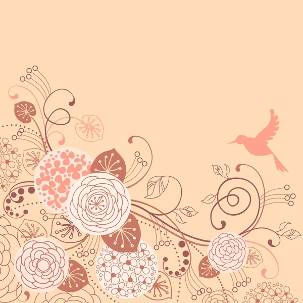Kuş ile çiçek şablon — Stok Vektör