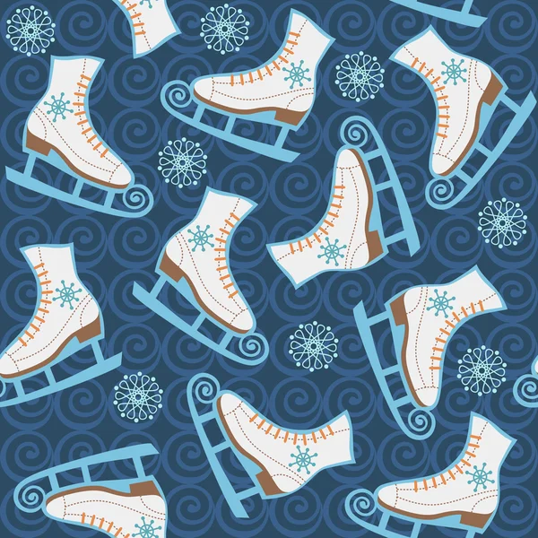 Seamless pattern with figure ice skates and snowflakes — Stock Vector