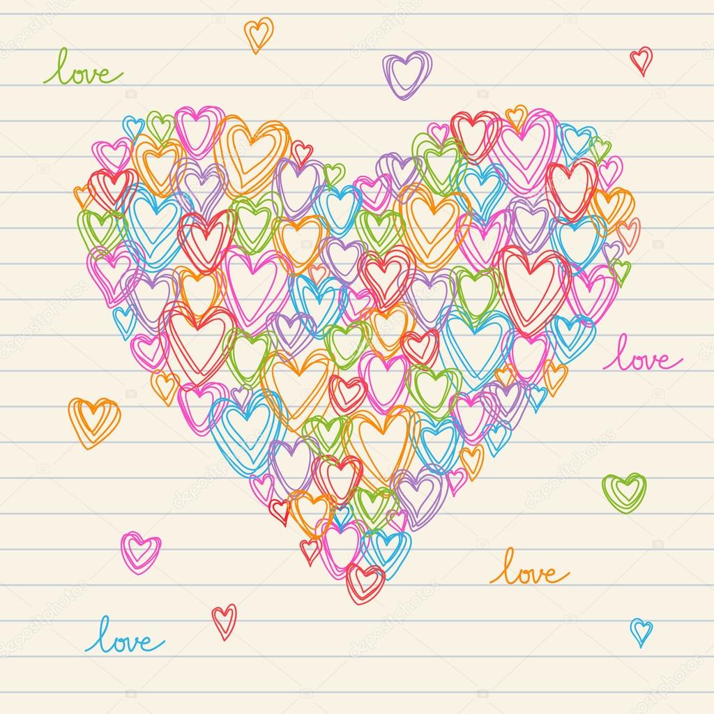 Color doodle cute heart