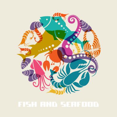 Color fish and seafood icon clipart