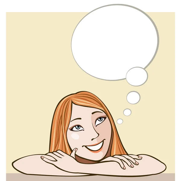 Smiling young  woman with thought bubble — Stock Vector