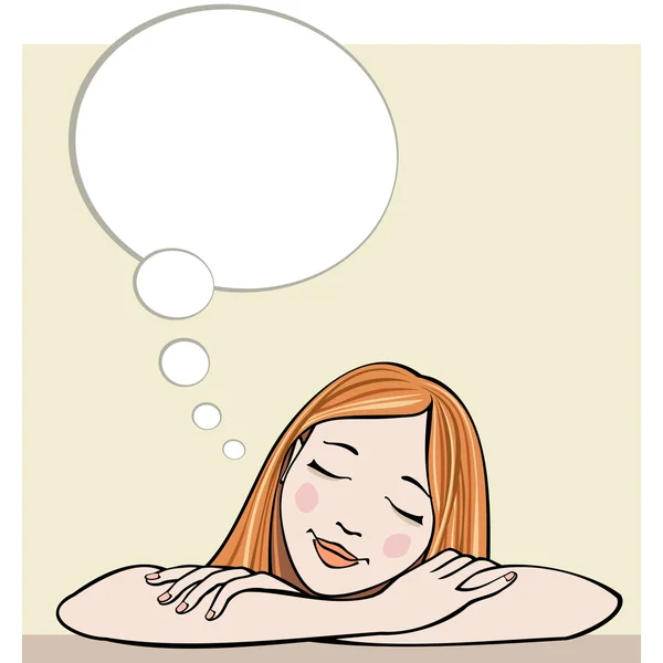 Dreaming young woman with thought bubble — Stock Vector