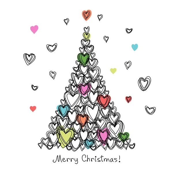 Árvore de Natal de corações de rabiscos — Vetor de Stock