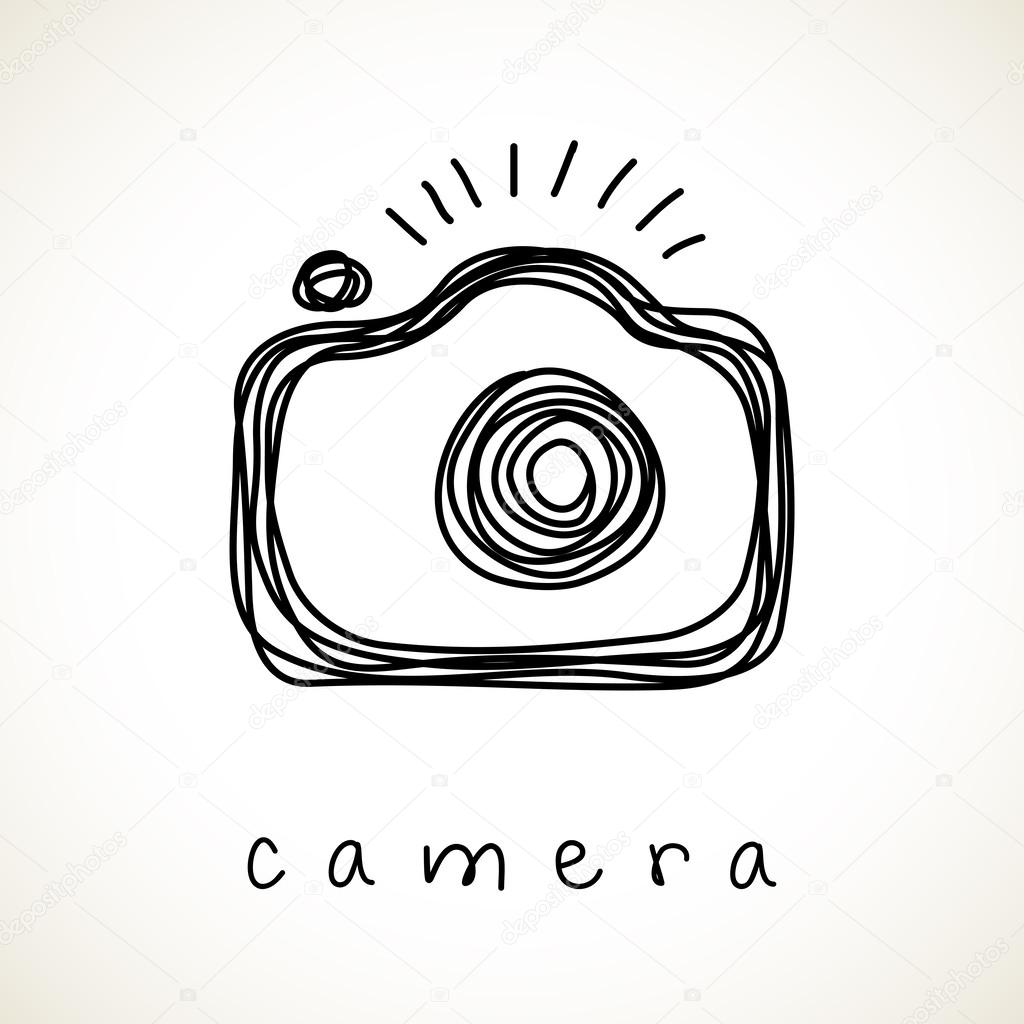 Vector camera icon. Doodle hand drawn sign