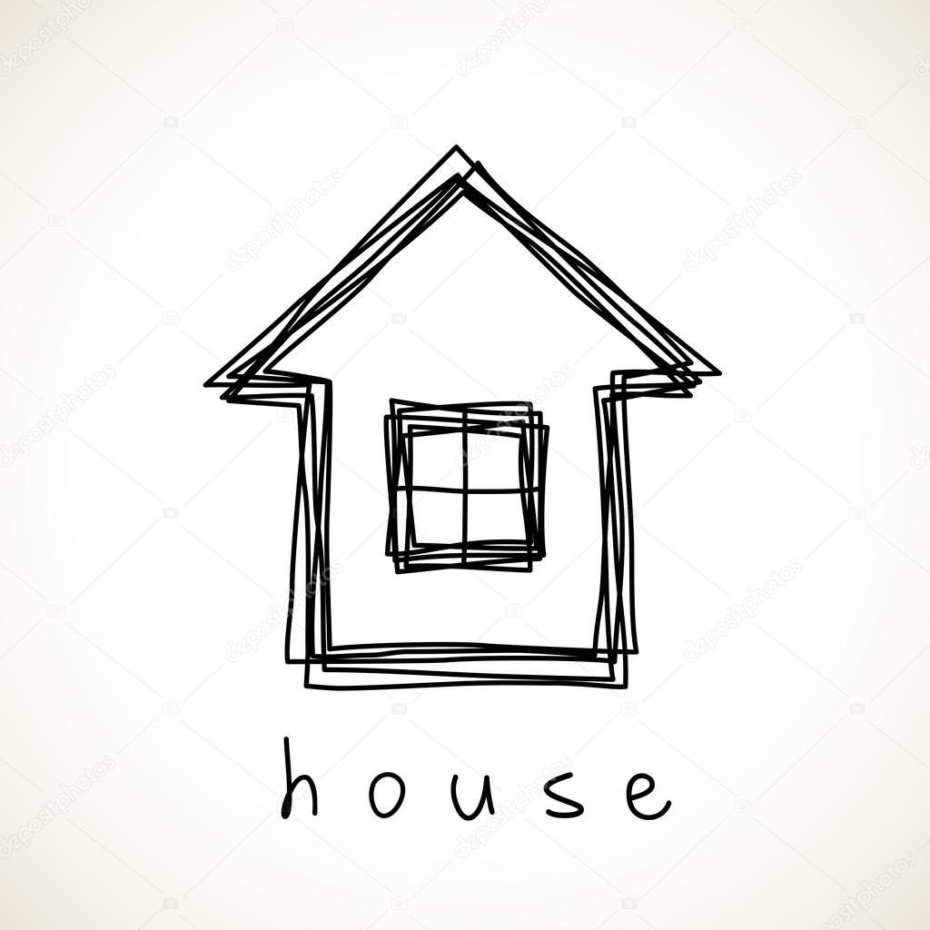 Vector house icon. Doodle hand drawn sign of real estate