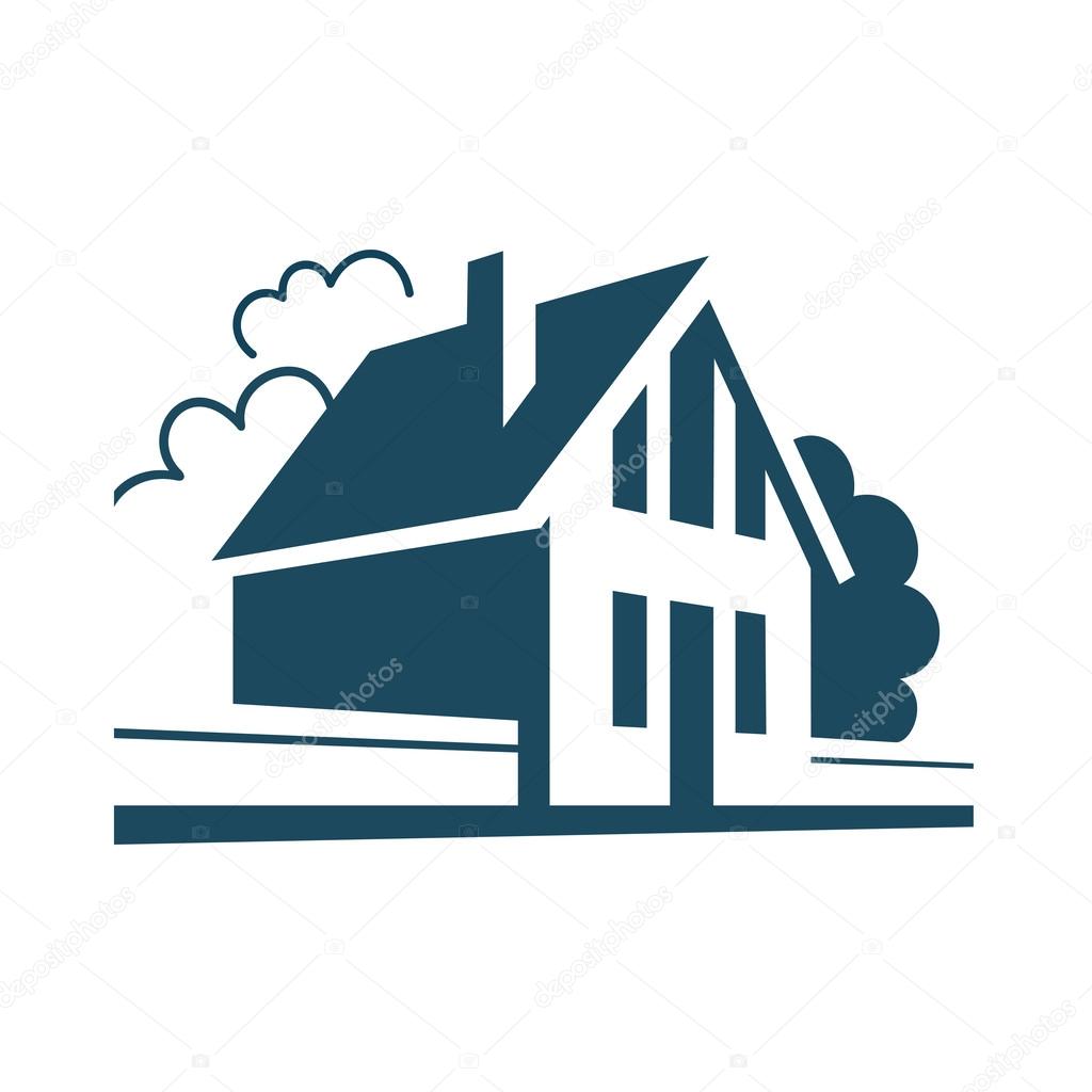 Vector house. Simple stylized icon of cottage in the village
