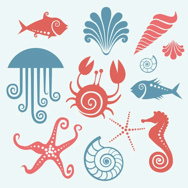 Set of sea fauna — Stock Vector