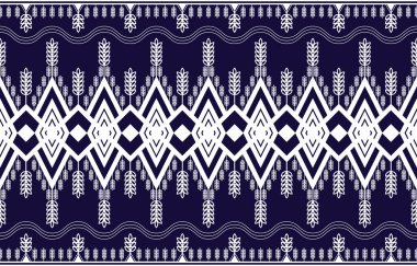 Koyu mavi zemin üzerinde beyaz çizgi tasarımı, arkaplan için etnik desen, Geometrik etnik desen nakışı, duvar kağıdı, giysi, ambalaj, batik, kumaş, Vektör illüstrasyon nakış tarzı,