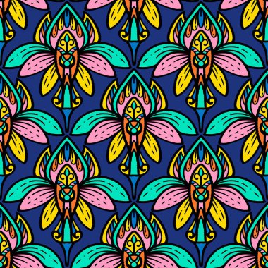 Zarif botanik, süslü çizgiler ve simetri, tekstil, duvar kâğıdı, ambalaj, kumaş ve kırtasiye tasarımı için mükemmel.