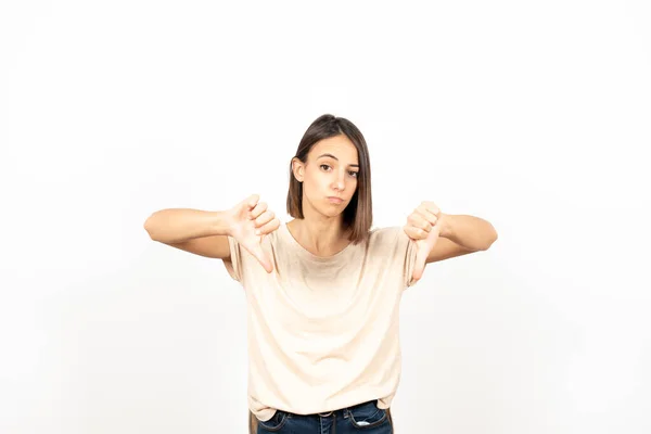 Concetto Sentimento Negativo Primo Piano Ritratto Una Donna Latina Con — Foto Stock