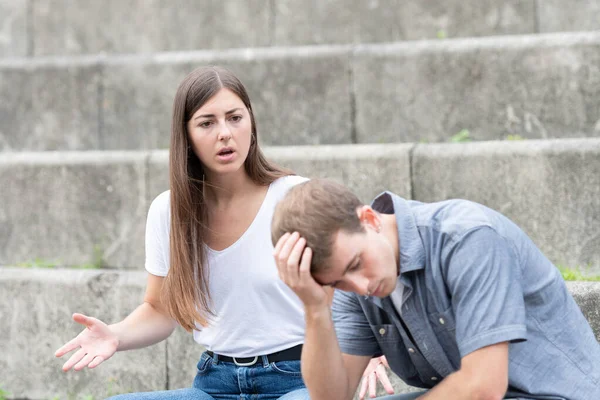 Young Couple Quarreling Outdoors Bad Toxic Relationships Concept — Stock Photo, Image