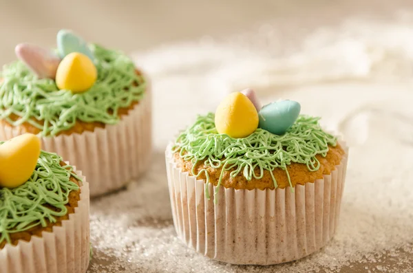 Hermoso lindo cupcakes de Pascua con decoraciones de Pascua — Foto de Stock