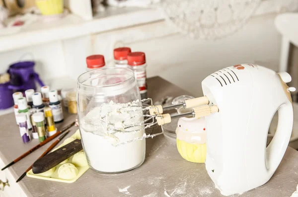 Kitchen table with ingredients — Stock Photo, Image