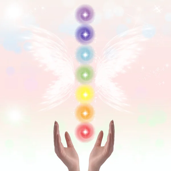 Healing Hands and seven chakras — Stock Photo, Image