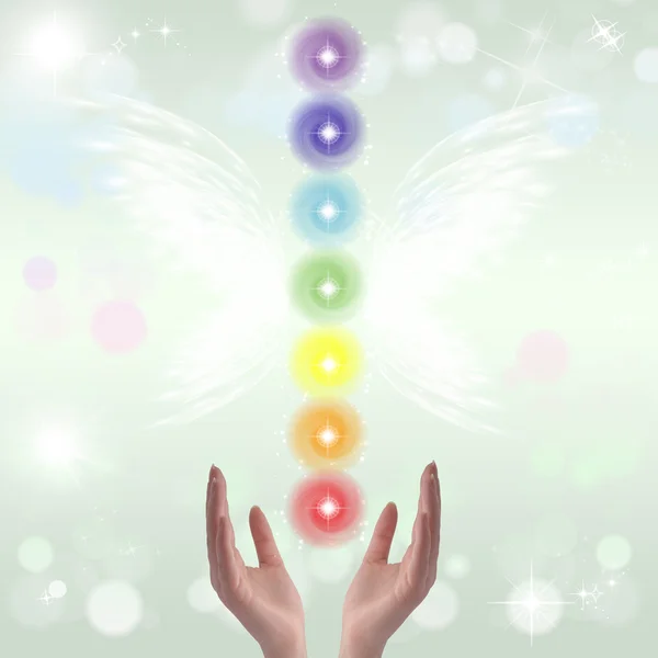 Healing Hands and seven chakras — Stock Photo, Image