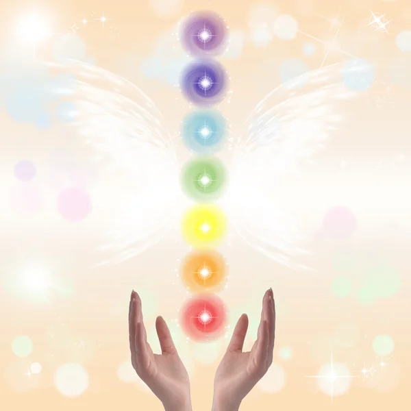 Healing Hands and seven chakras — Stock Photo, Image