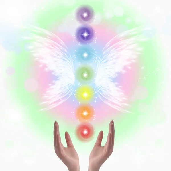 Healing Hands and seven chakras — Stock Photo, Image