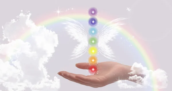 Healing Hand and The Seven Chakras — Stock Photo, Image