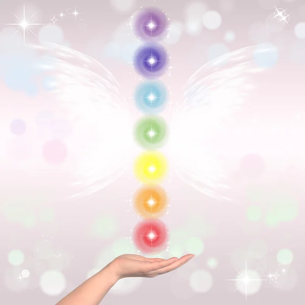 Healing Hands and seven chakras — Stock Photo, Image