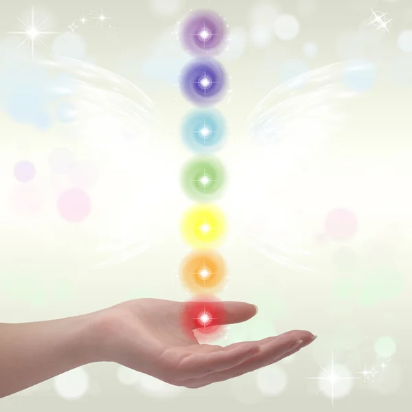 Healing Hands and seven chakras — Stock Photo, Image