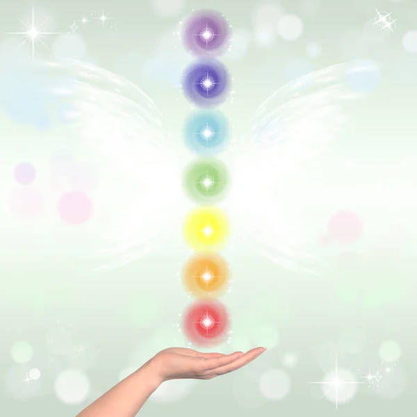 Healing Hands and seven chakras — Stock Photo, Image