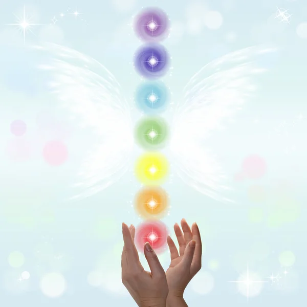 Healing Hands and seven chakras — Stock Photo, Image