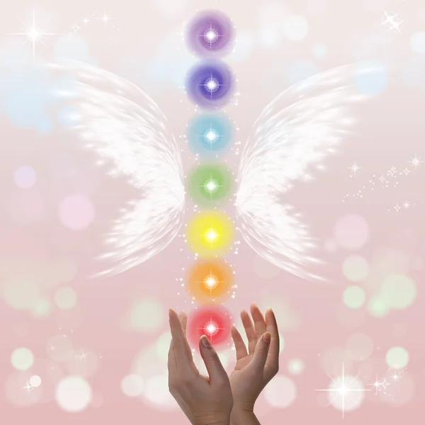 Healing Hands and seven chakras — Stock Photo, Image