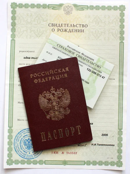 Birth certificate, passport and compulsory pension insurance certificate (SSOPS)