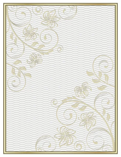 Decorative gold frame with a pale floral ornament on a wavy background. Template for diplomas, certificates. Letter page format. — Stock Vector