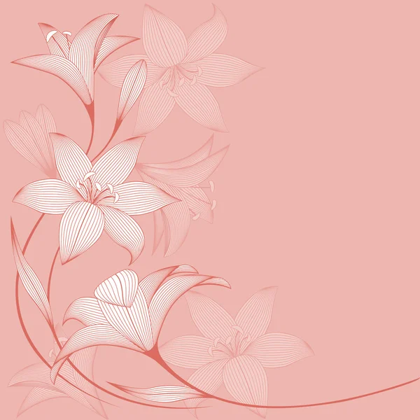 Monokrom floral bakgrund med abstrakt lily blommor. Vektor illustration. — Stock vektor