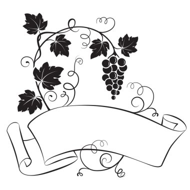 Kaydırma, üzüm ve yaprakları, şarap, bir tasarım öğesi için bir şarap listesi için etiket bir grup ile şerit. Düzenlenebilir ve çıkarılabilir üzüm parçasıdır.