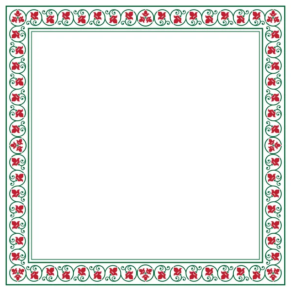 Декоративная зеленая и красная квадратная цветочная рамка . — стоковый вектор