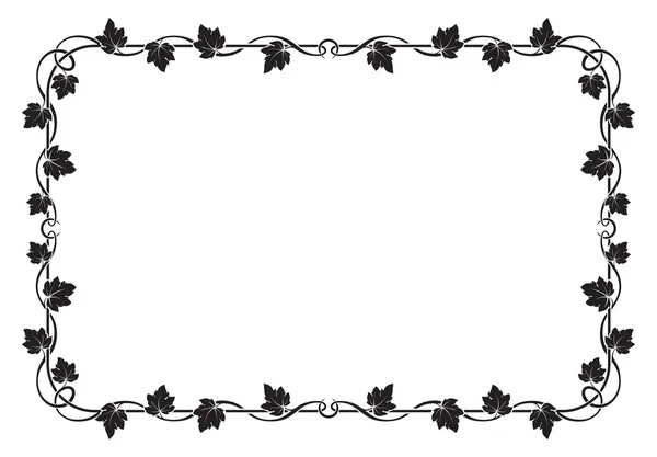 Marco rectangular negro decorativo con hojas de uva . — Vector de stock