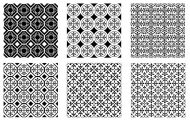 Arapça tarzı sorunsuz siyah beyaz desenleri kümesi. Renk örnekleri dahil edilir.