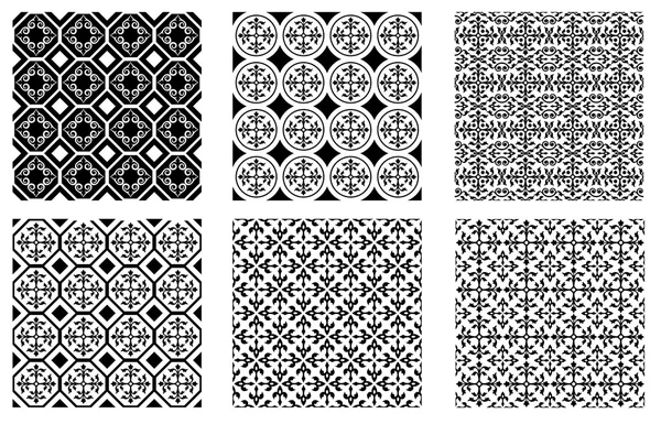 Набор бесшовных черно-белых узоров, арабический стиль. Образцы включены . — стоковый вектор