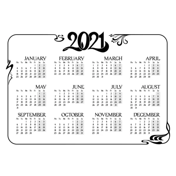 Kalenderentwurf Für Das Jahr 2021 Schwarze Und Graue Farben Dekorativer — Stockvektor