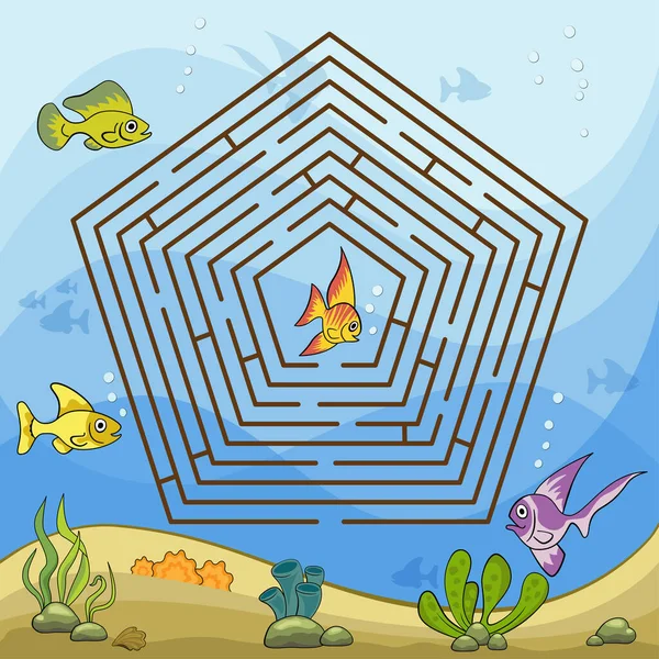 Çocuklar ve yetişkinler için labirent oyunu. Küçük balığın labirentten çıkmasına yardım et..